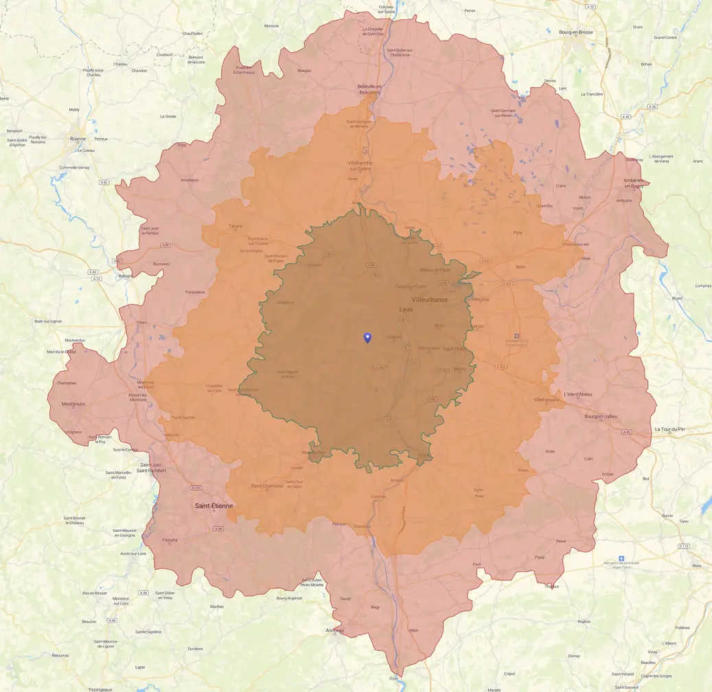 Carte Lyon - zone de chandelise